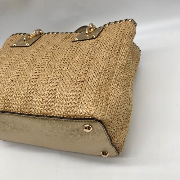 Michael Kors Khaki Straw Rosalie Convertible Satchel Bag - Picture 8 of 10